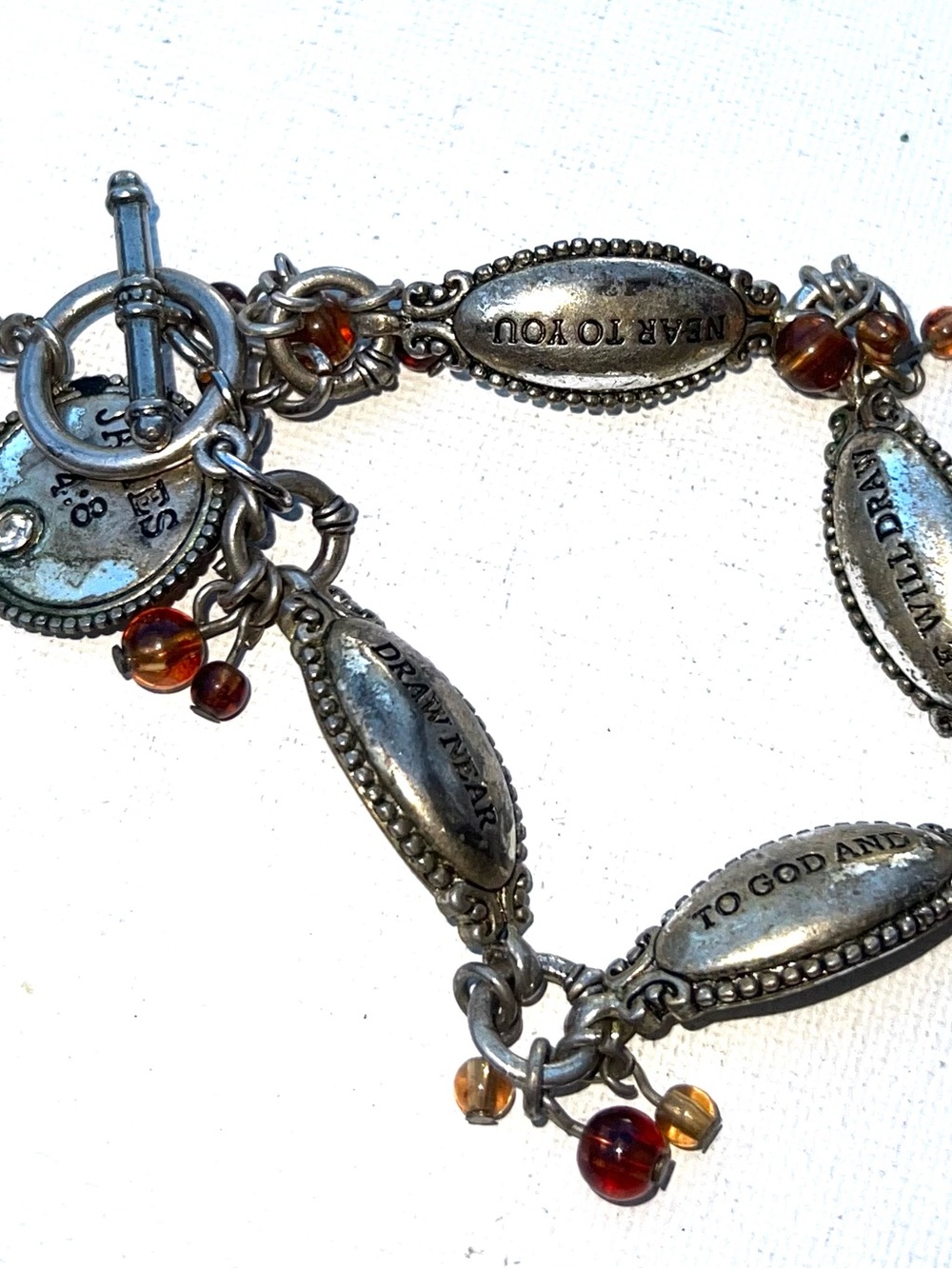 Sterling Silver Sentiment Charm Bracelet with Amber Beads